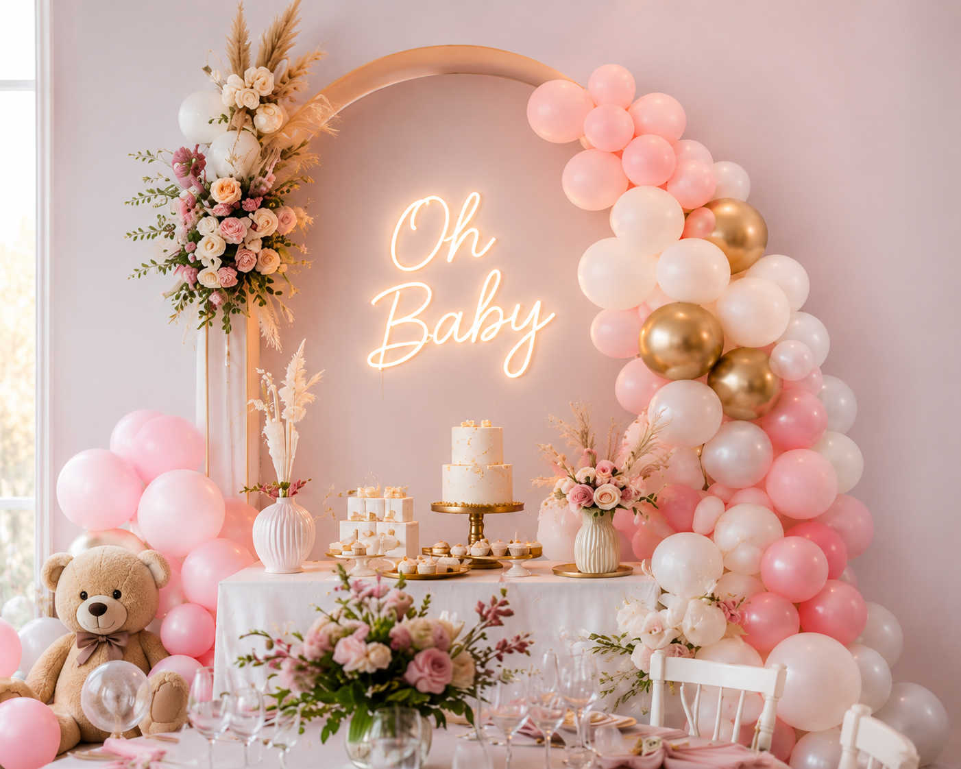 Pastel baby shower décor